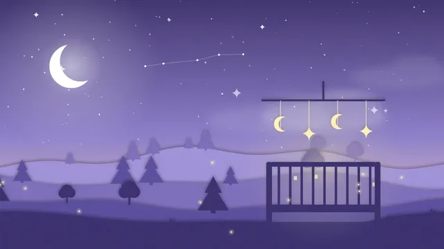 A mother rabbit rocking a tiny baby rabbit in a warm burrow while a round white moon shines outside