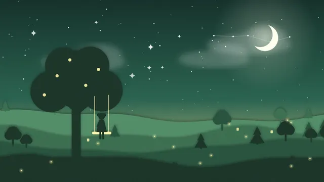 Gece tepede tek başına duran büyük bir ağaç, üstünde yıldızlar