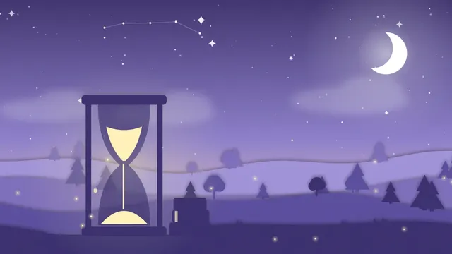 Un petit hérisson bâille sous une lune ronde, à l'entrée de son terrier, dans un pré au crépuscule