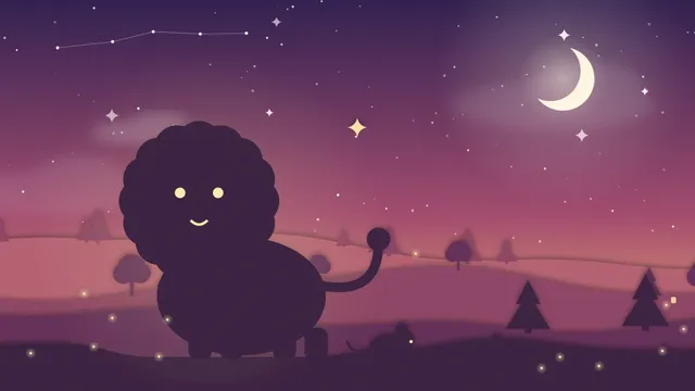 Un león dormido bajo un árbol a la luz de la luna, con un ratoncito acurrucado junto a su melena